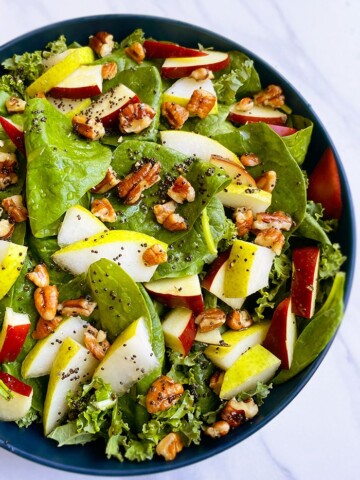 Easy Homemade Thanksgiving Salad in Blue Bowl on White Background