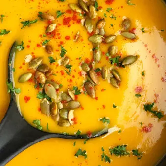 Easy Homemade Butternut Squash Soup in Black Pot