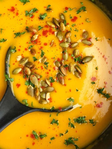 Easy Homemade Butternut Squash Soup in Black Pot