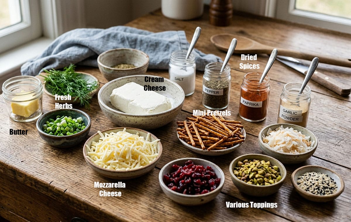 Ingredients for recipe on rustic wood table. 