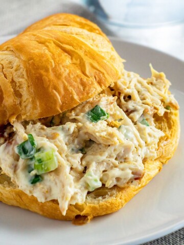 Easy Homemade Leftover Turkey Salad Sandwich on White Plate