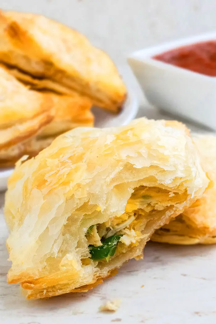 Leftover Shredded Chicken in Pastry on White Background 