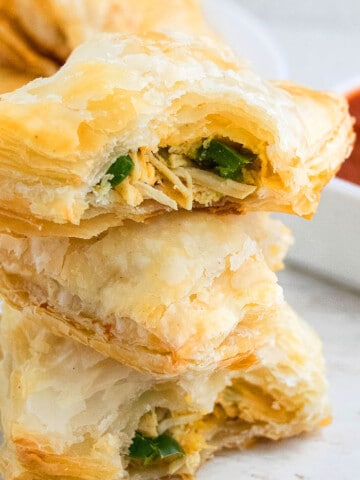 Stack of Chicken Puff Pastry on White Table