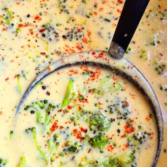 Easy Homemade Broccoli Cheddar Soup in Black Pot