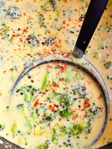 Easy Homemade Broccoli Cheddar Soup in Black Pot