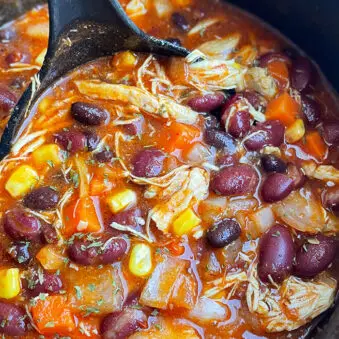 Easy Homemade Chicken Taco Soup in Black Nonstick Pot