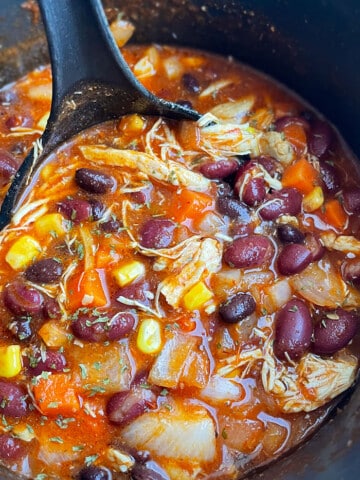 Easy Homemade Chicken Taco Soup in Black Nonstick Pot