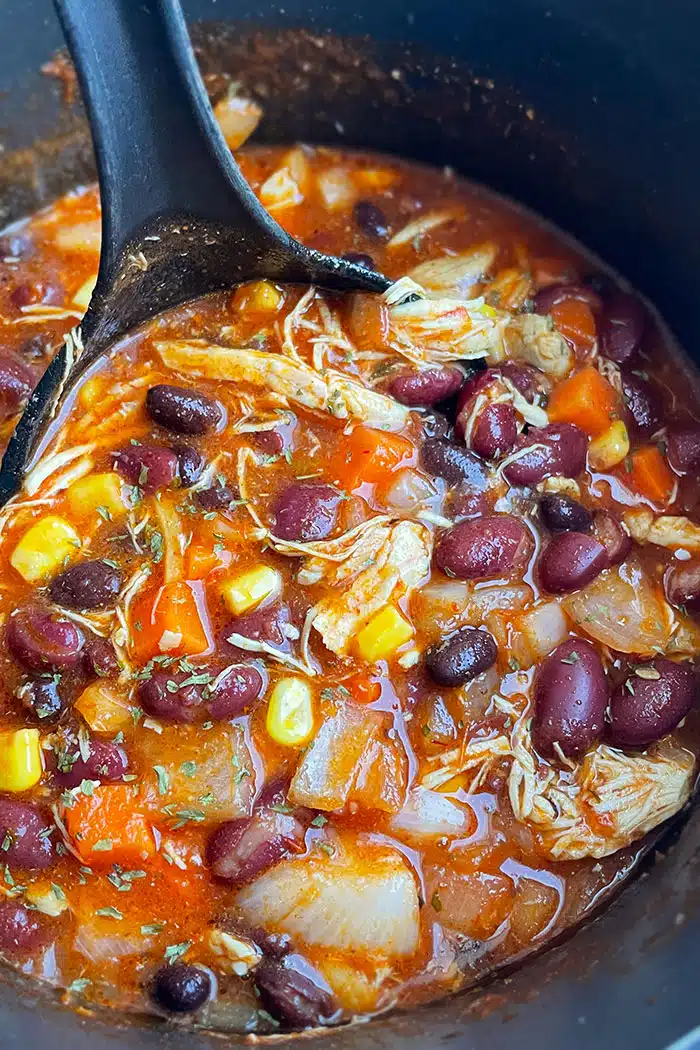 Easy Homemade Chicken Taco Soup in Black Nonstick Pot