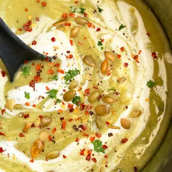 Easy Homemade Cream of Broccoli Soup in Black Pot