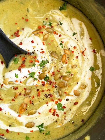 Easy Homemade Cream of Broccoli Soup in Black Pot