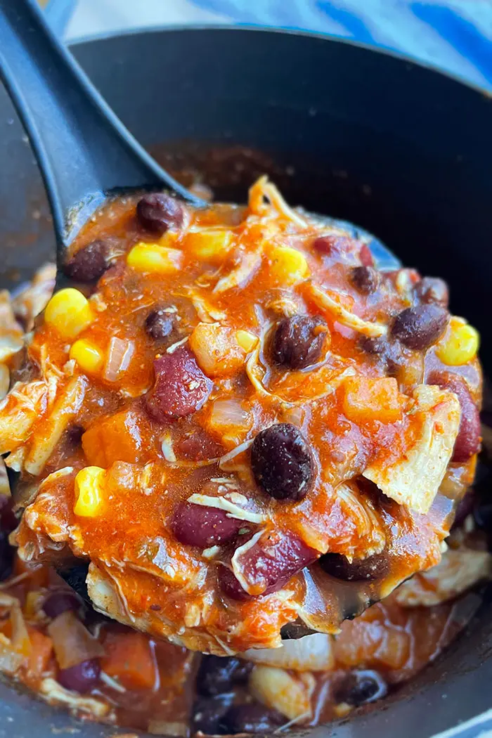 Spoonful of Chicken Taco Soup- Closeup Shot