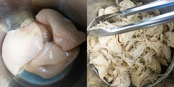 Collage Image With Step by Step Pictures on How to Make Shredded Chicken