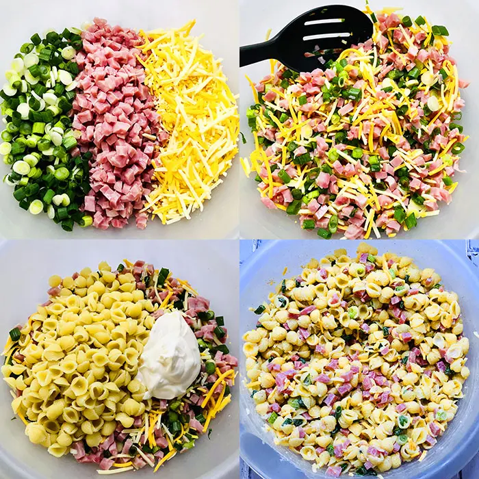 Collage Image of Process Shots for Making Pasta Salad