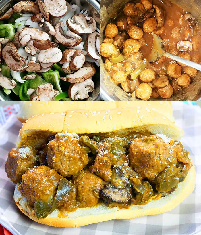 Collage Image with Step by Step Process Shots on How to Make Instant Pot Meatball Sub