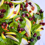 Easy Homemade Pear Salad in White Plate- Overhead Shot