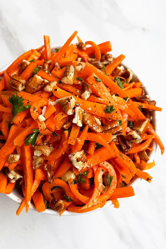 Overhead Shot of Carrot Coleslaw With Nuts