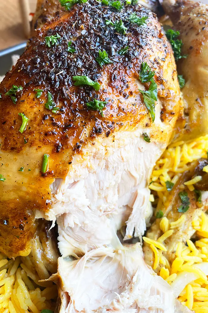 Closeup Shot of Sliced Instant Pot Rotisserie Chicken 