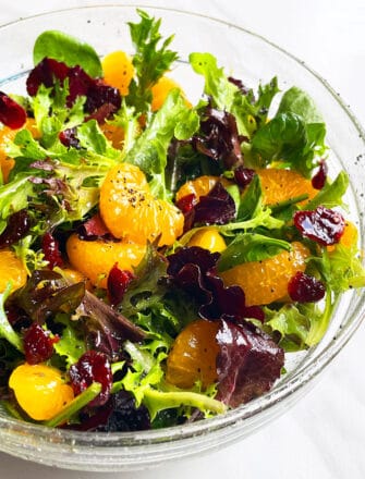 Easy Mandarin Orange Salad in Glass Bowl on White Background