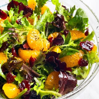 Easy Mandarin Orange Salad in Glass Bowl on White Background