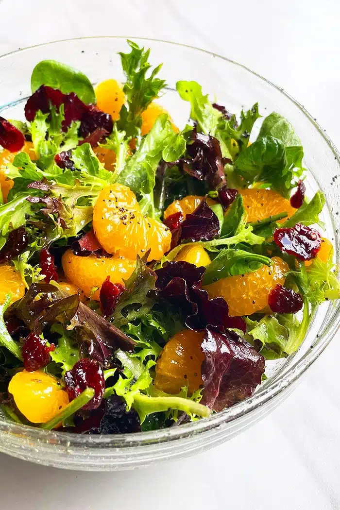 Easy Mandarin Orange Salad in Glass Bowl on White Background