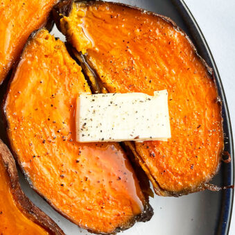 Easy Instant Pot Sweet Potatoes Served in White Dish on White Background