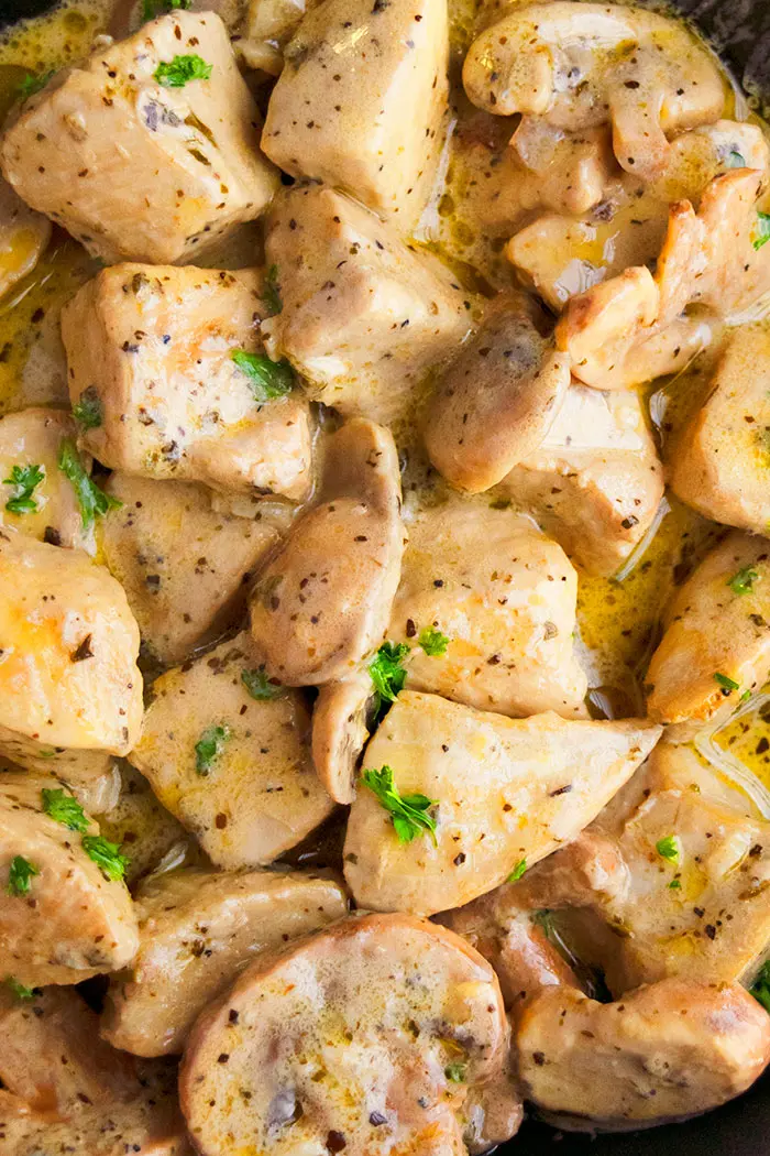 Closeup Shot of Creamy Chicken With Mushroom Sauce