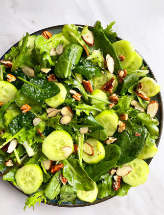 Easy Green Salad With Lemon Vinaigrette in Plate- Overhead Shot