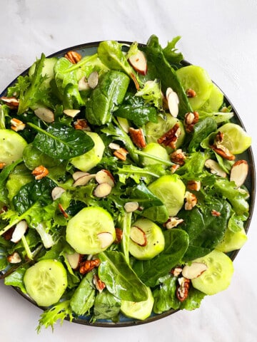 Easy Green Salad With Lemon Vinaigrette in Plate- Overhead Shot