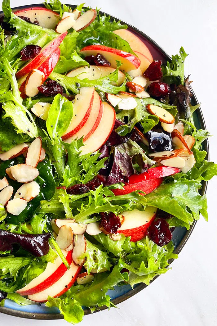 Easy Apple Salad With Maple Apple Cider Vinaigrette in Black Dish