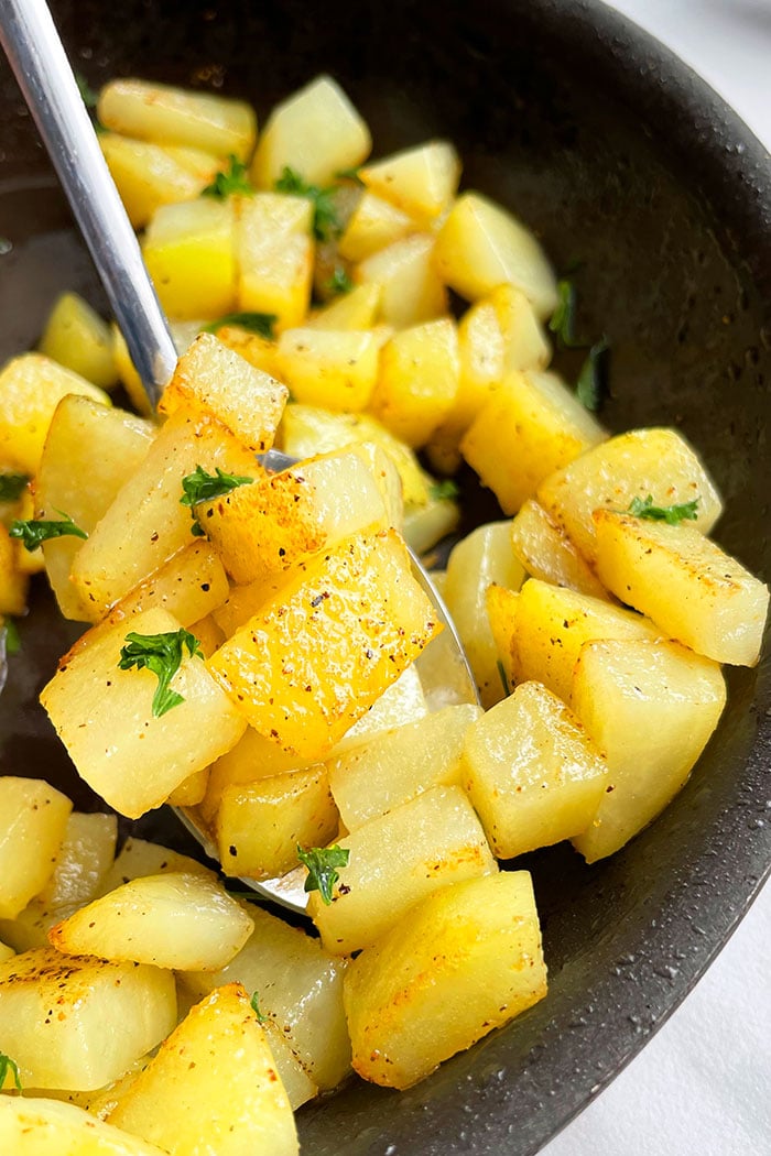 Stovetop Potatoes in Black Nonstick Pan