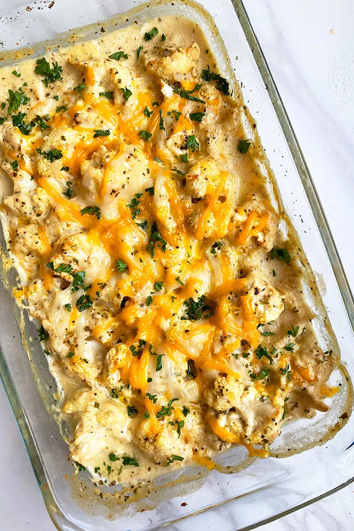 Easy Vegetarian Casserole in Glass Dish- Overhead Shot 