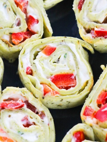 Closeup Shot of Pinwheel Sandwiches With Cream Cheese and Peppers