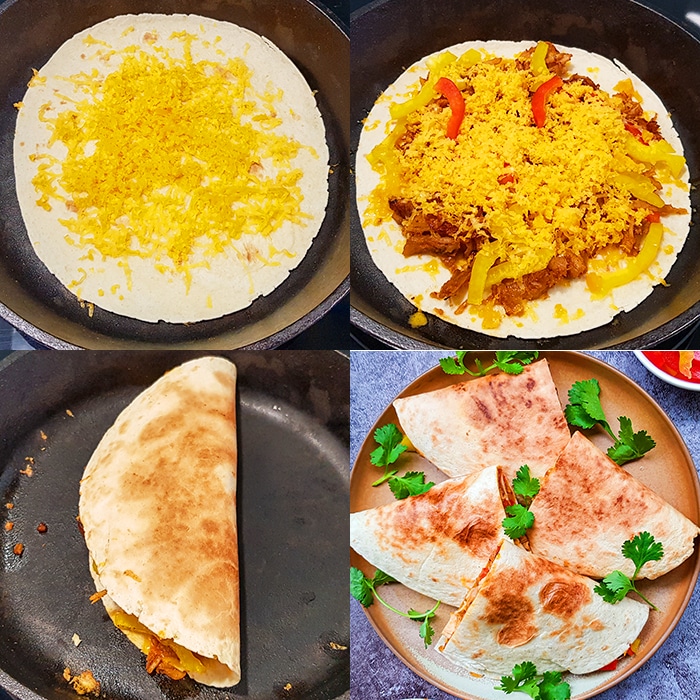 Collage Image With Step by Step Pictures on How to Make Quesadilla