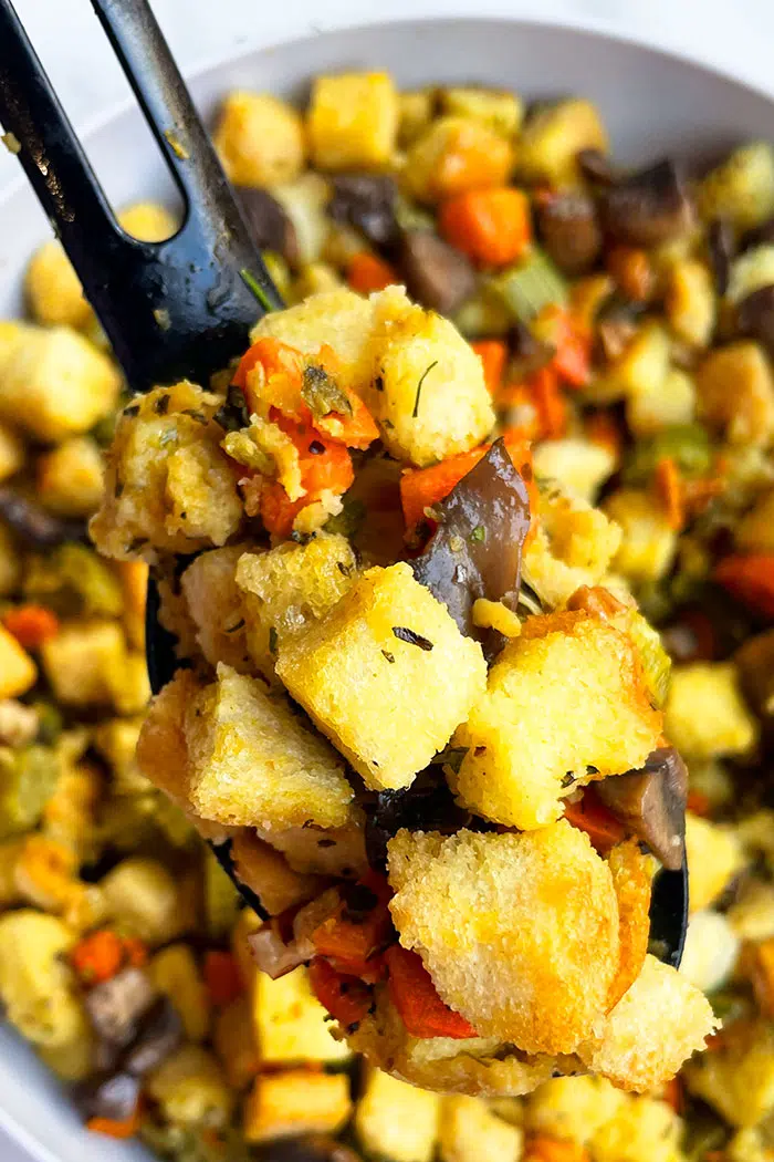 Spoonful of Best Instant Pot Stuffing- Closeup Shot