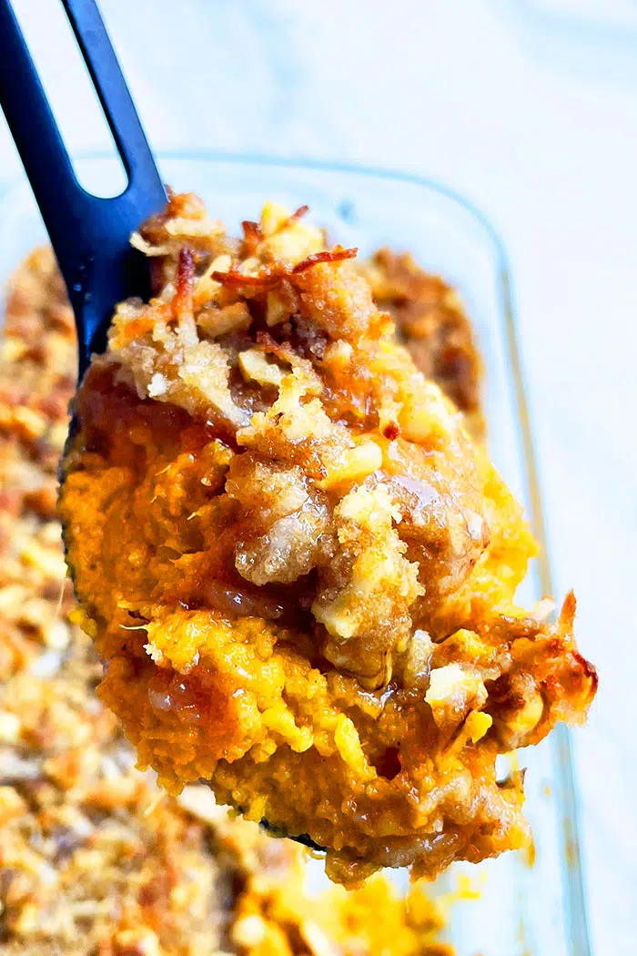 Spoonful of Easy Sweet Potato Souffle- Closeup Shot