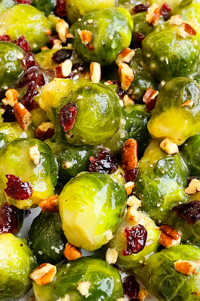 Buttered Maple Brussels Sprouts With Nuts- Closeup Shot