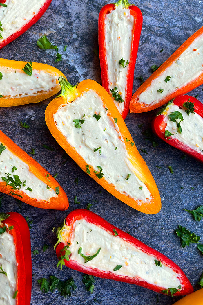 Mini Sweet Peppers With Cream Cheese Filling- Overhead Shot