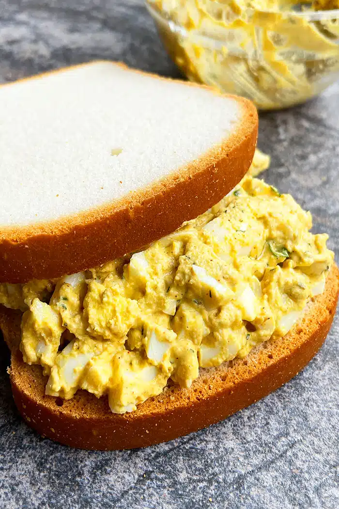 Easy Egg Salad Sandwich on Rustic Gray Background