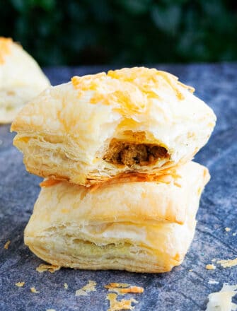 Stack of Ground Beef Puff Pastry on Rustic Gray Background
