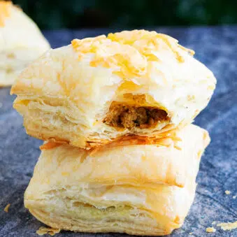 Stack of Ground Beef Puff Pastry on Rustic Gray Background