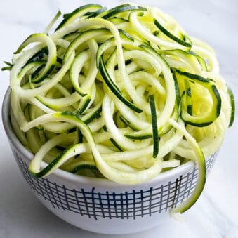 Easy Homemade Zucchini Noodles (Zoodles) in White Bowl