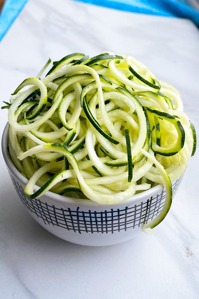 Easy Zucchini Noodles (Zoodles) in White Bowl