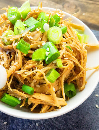 Best Easy Instant Pot Chinese Chicken or Asian Chicken Shredded in White Bowl