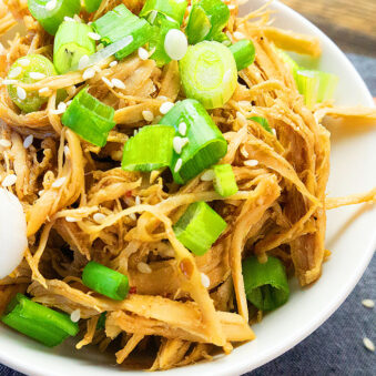 Best Easy Instant Pot Chinese Chicken or Asian Chicken Shredded in White Bowl