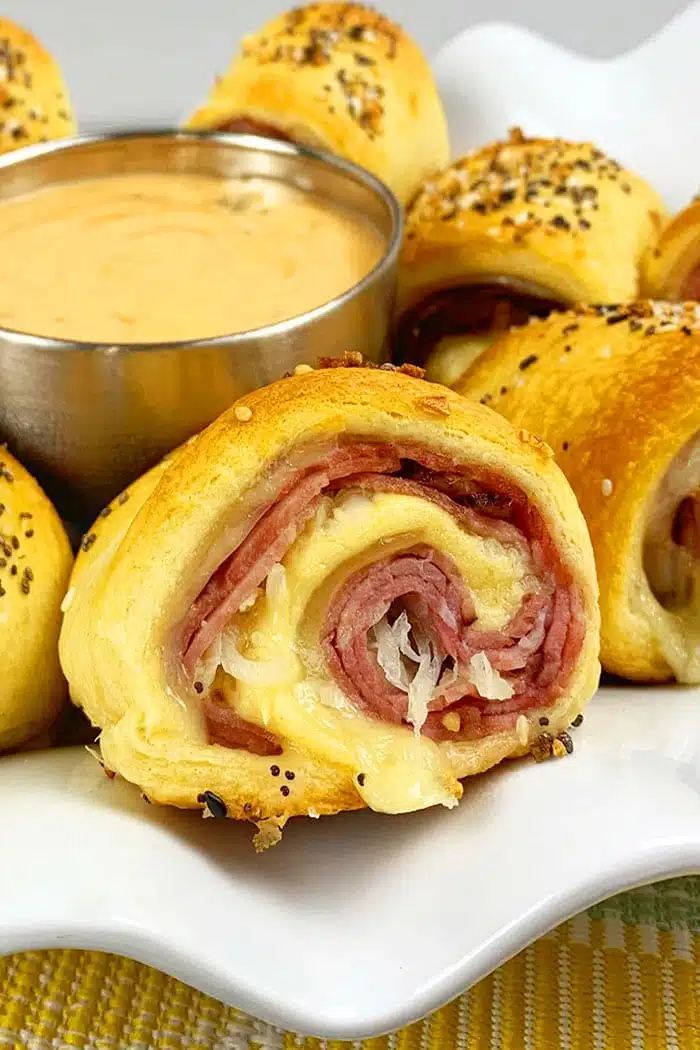 Closeup Shot of Beef Roll Ups on White Plate