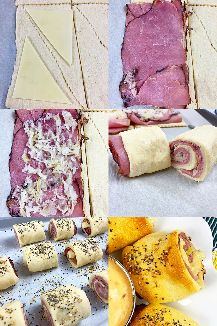 Collage Image With Step By Step Pictures on How to Make Roll Ups With Crescent Roll Dough