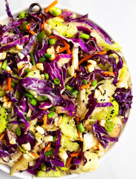 Easy Asian Cabbage Salad in White Dish