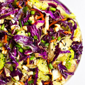 Easy Asian Cabbage Salad in White Dish