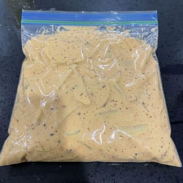 Batter mixed together in a Ziploc bag.