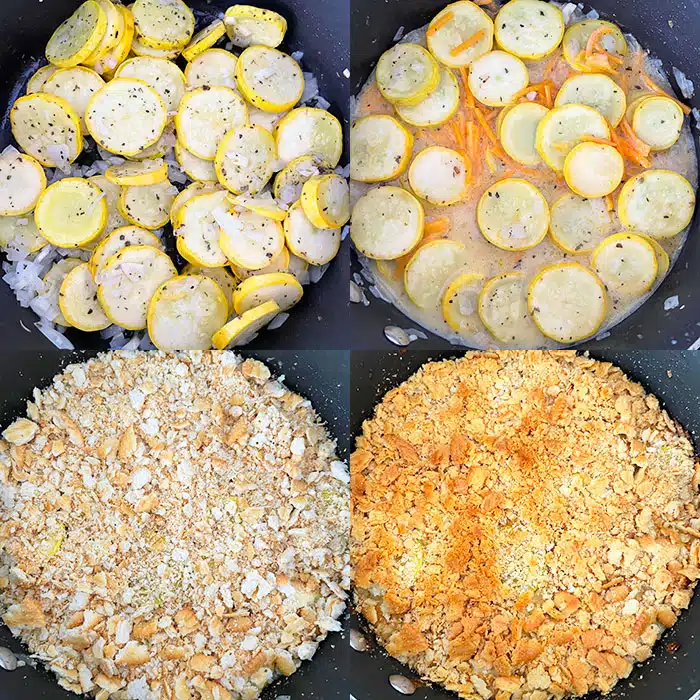 Collage Image With Step by Step Pictures on How to Make Yellow Squash Casserole